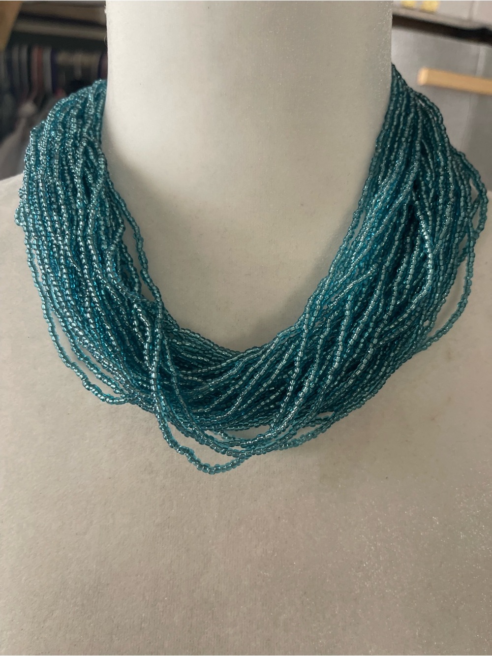 Teal Multi-Strand Seed Bead Necklace - Women Jewelry